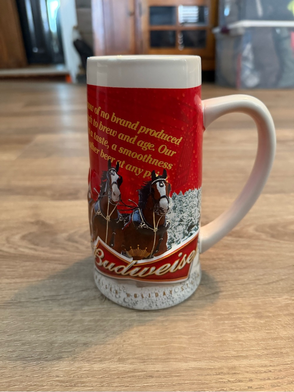 Budweiser Red and White Ceramic Holiday Mug with Clydesdale Team